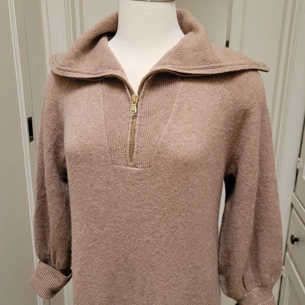 NEW J. Crew Half Zip Sweater Midi Dress Supersoft Yarn Tan sz S, M - Picture 5 of 12